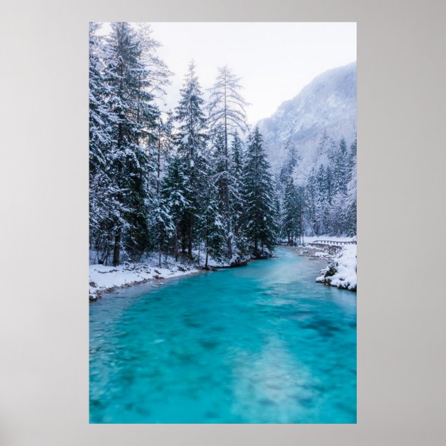 Póster Río mágico en bosque encantado de invierno (Frente)