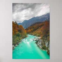 Póster Río mágico Soča día nublado de otoño Eslovenia