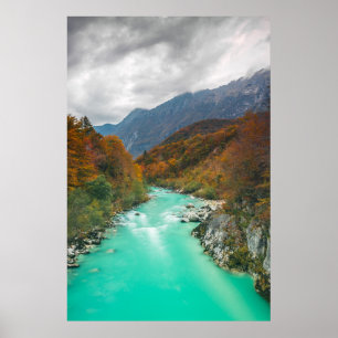 Póster Río mágico Soča nublado día otoño Eslovenia