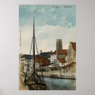 Póster Río Mechelen Malines Dyle 1890