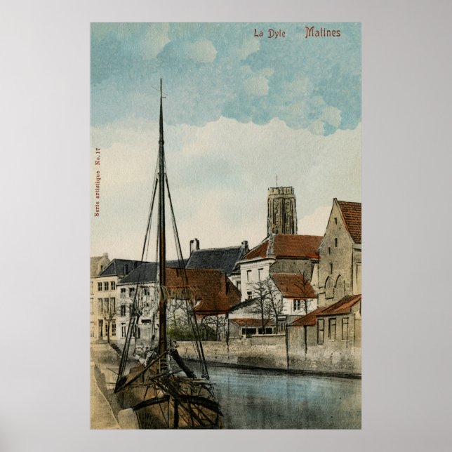 Póster Río Mechelen Malines Dyle 1890 (Frente)