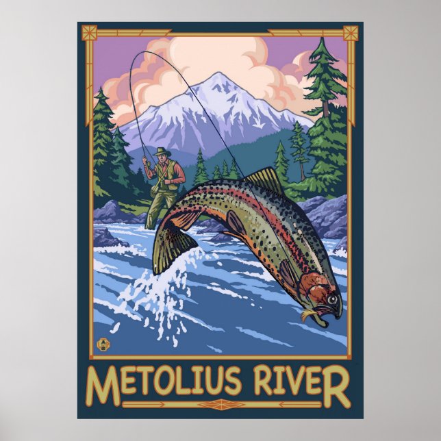 Póster Río Metolius, afiche de viaje de pesca de mosca de (Frente)