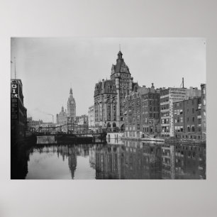Póster Río Milwaukee y Dowtown