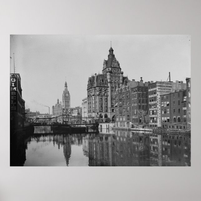 Póster Río Milwaukee y Dowtown (Frente)
