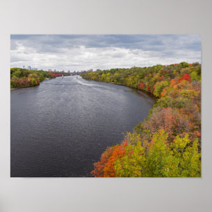 Póster río mississippi y bancos boscosas en minneapolis