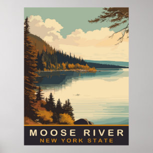 Póster Río Moose, NY, Viajes Antiguos