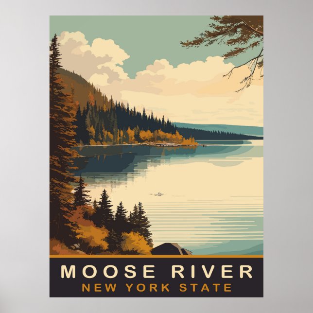 Póster Río Moose, NY, Viajes Antiguos (Frente)