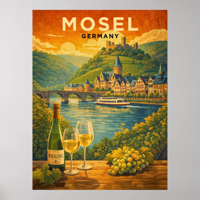 Póster Río Mosela Alemania Viaje Antiguo (Frente)