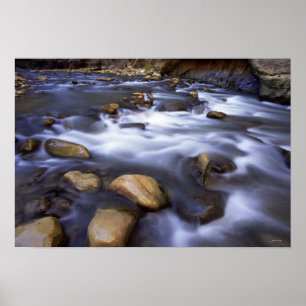 Póster Río que fluye sobre rocas, río de la Virgen, Utah