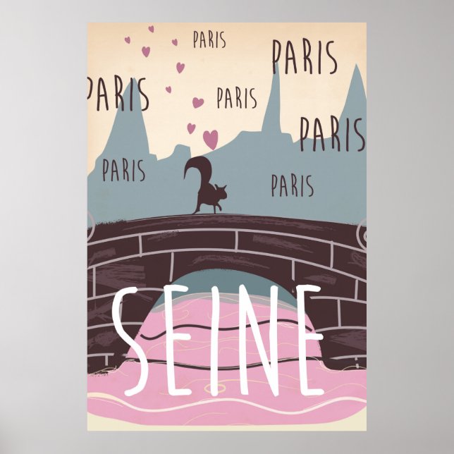 Póster Río Sena, París, poster de viajes de cosecha franc (Frente)