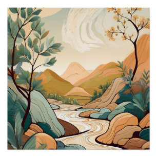 Póster Río Serene de la Montaña - Arte Natural Tranquilo