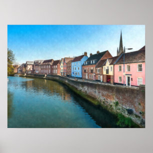 Póster Río Wensum Quayside Norwich Norfolk Reino Unido