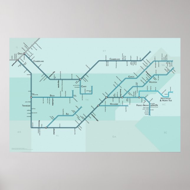 Póster Ríos de Tennessee y Cumberland 30" x 20" (Frente)