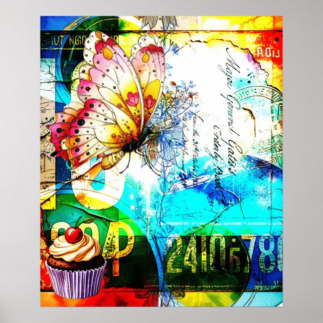 Póster Riot de Color Collage Retro Mariposa (Frente)