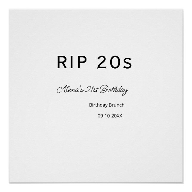 Póster RIP 2002 cumpleaños 21 simple fecha mínima de brun (Anverso)