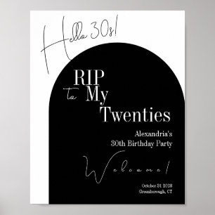 Póster RIP 20s Hola 30s Cumpleaños 30 Fiesta de bienvenid