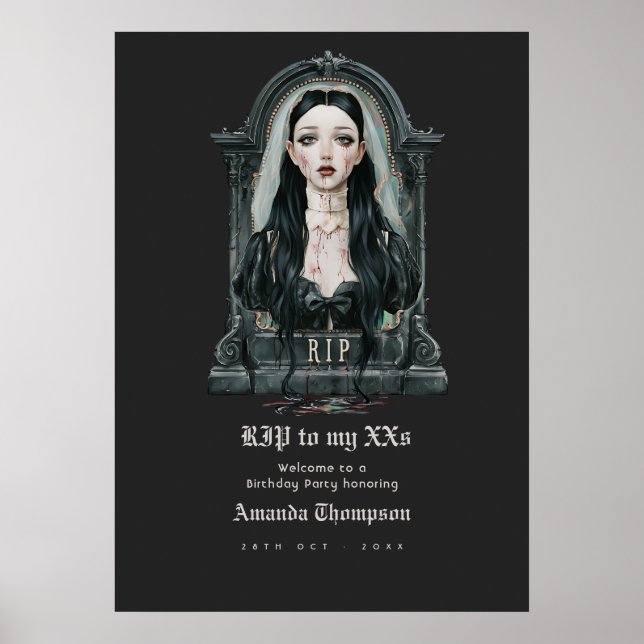 Póster RIP a Mis XX Cumpleaños Oscuro Glamuroso de Bienve (Frente)
