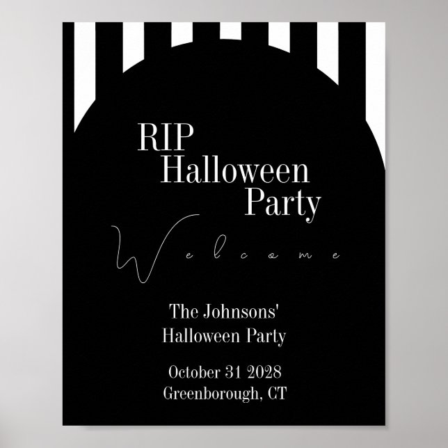 Póster RIP Halloween Black and White Stripe Party Welcome (Frente)