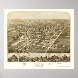 Póster Ripon, WI Mapa Panorámico - 1867