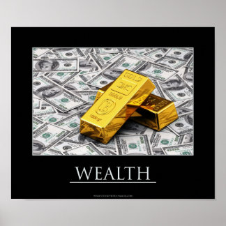 Póster Riqueza: alzas del oro y billetes de dólares