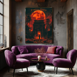 Póster Rising Mummy Halloween - Tumba Antigua y Luna de S