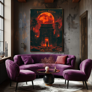 Póster Rising Mummy Halloween - Tumba Antigua y Luna de S