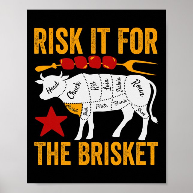 Póster Risk It For The Brisket Funny Bbq Smoking Party Fa (Frente)