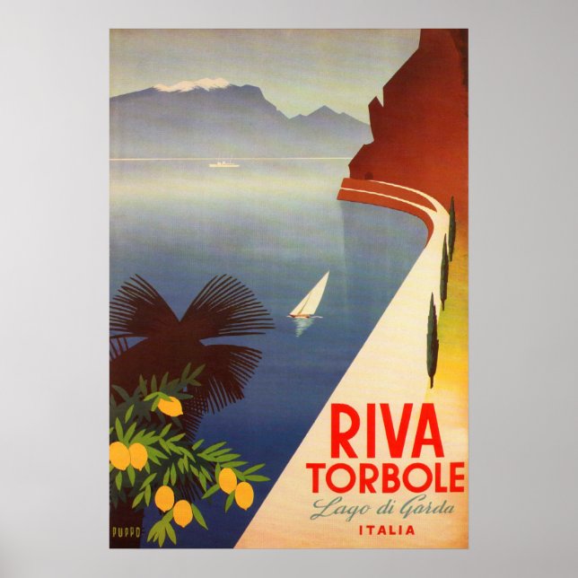 Póster Riva Torbole, Lago de Garda Italia Viajes de época (Frente)