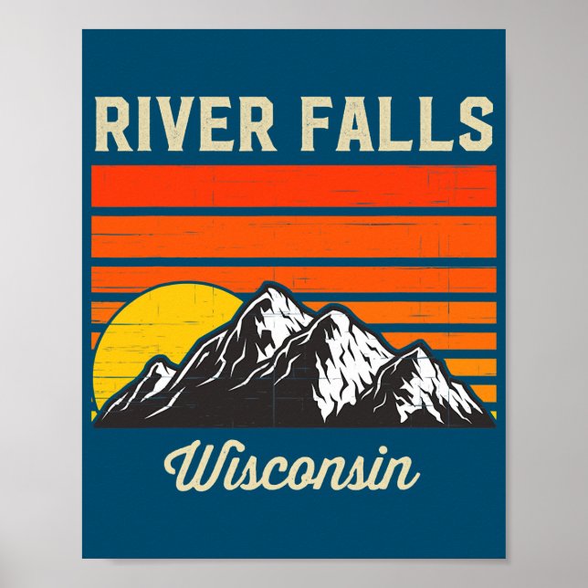 Póster River Falls Wisconsin Retro City State USA (Frente)