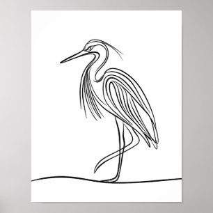 Póster River Heron Line Art Poster Irlandés Wildlife