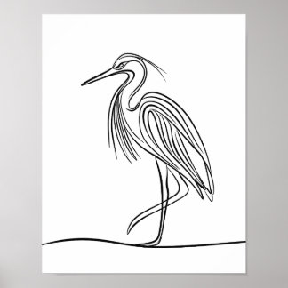 Póster River Heron Line Art Poster Irlandés Wildlife