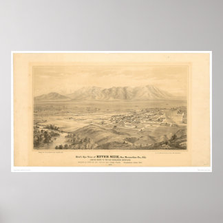 Póster Riverside, CA. Mapa panorámico 1877 (1404C)