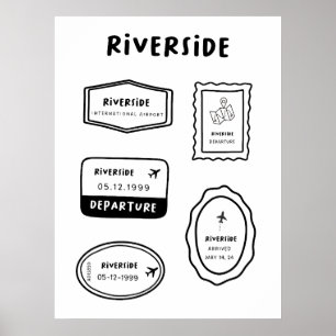 Póster Riverside - Colección de sellos de viaje Minimal