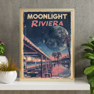 Póster Riviera a la luz de la luna Fantasía lunar Paseo