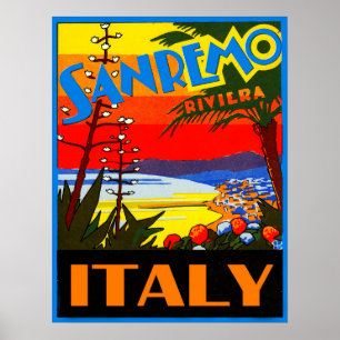 Póster Riviera de San Remo, Italia, poster de viajes vint