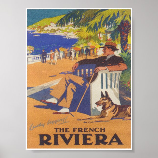 Póster Riviera Francesa Hombre de aparcacoches con Viaje  (Frente)