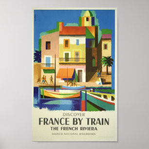 Póster Riviera Francesa por cartel de viaje en tren