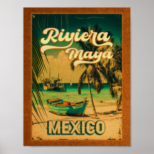 Póster Riviera Maya Postcard Palm Tree Vintage Travel