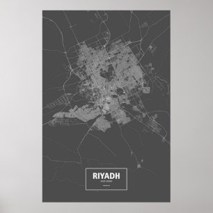 Póster Riyad, Arabia Saudita (blanco sobre negro)