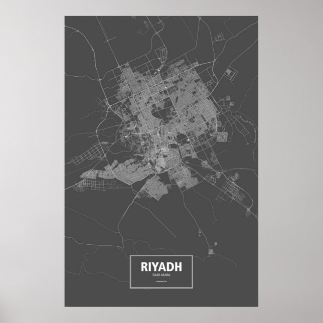 Póster Riyad, Arabia Saudita (blanco sobre negro) (Frente)