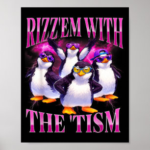 Póster Rizz Em divertido con el meme del pingüino retro d
