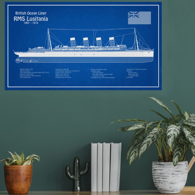 Póster RMS Lusitania - Planes de trazado del buque ABD (Subido por el creador)