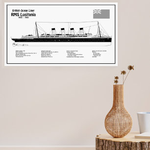 Póster RMS Lusitania - Planes de trazado del buque BD