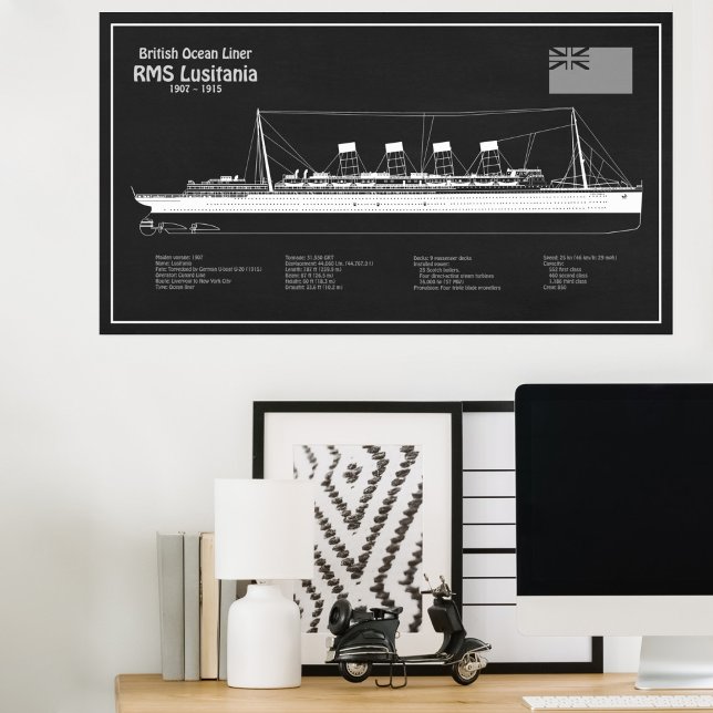 Póster RMS Lusitania - Planes de trazado del buque PBD (Subido por el creador)