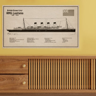 Póster RMS Lusitania - Planes de trazado del buque SD