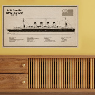 Póster RMS Lusitania - Planes de trazado del buque SD