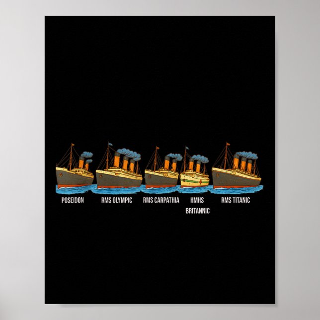 Póster Rms Titanic Britannic Poseidon Carpathia Famous Sh (Frente)