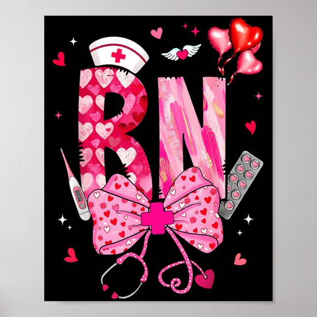 Póster Rn Valentine Coquette Bow Stethoscope Nurse Girl W (Frente)