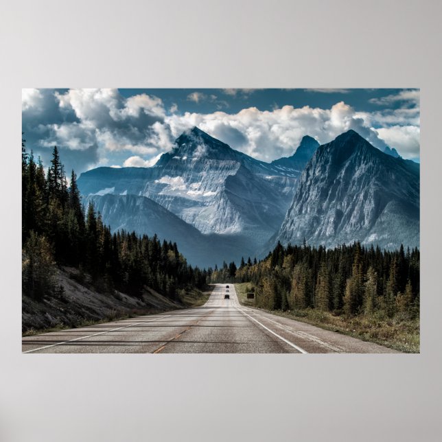Póster Road to the great mountainmountain,road,forest,tra (Frente)