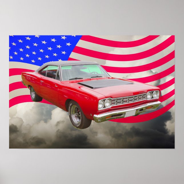 Póster Roadrunner De Plymouth Y Bandera Estadounidense De (Frente)